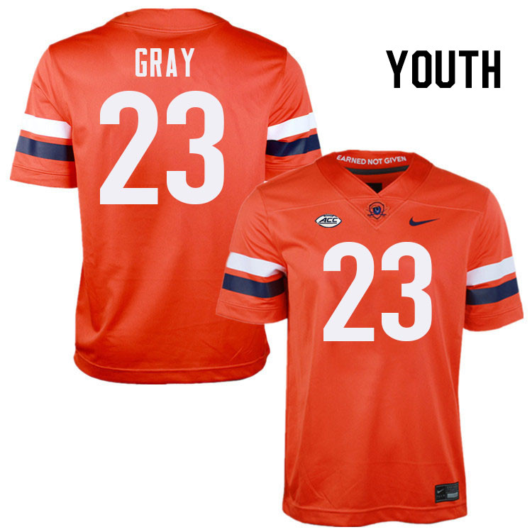 Youth Virginia Cavaliers #23 Kevon Gray College Football Jerseys Stitched-Orange